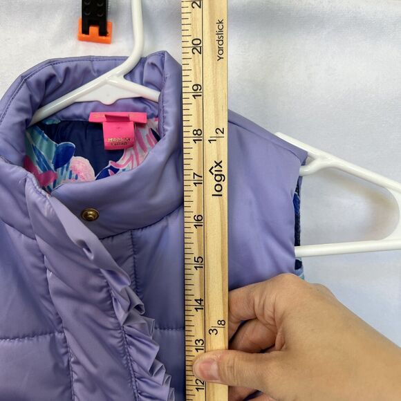 Lilly Pulitzer Girls Caylee Lavender Puffer Vest Floral Lined Ruffle Medium 6/7 - Picture 7 of 7